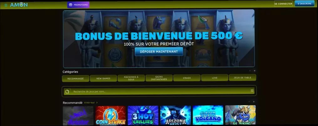 Amon Casino 100% jusqu'à 500 €