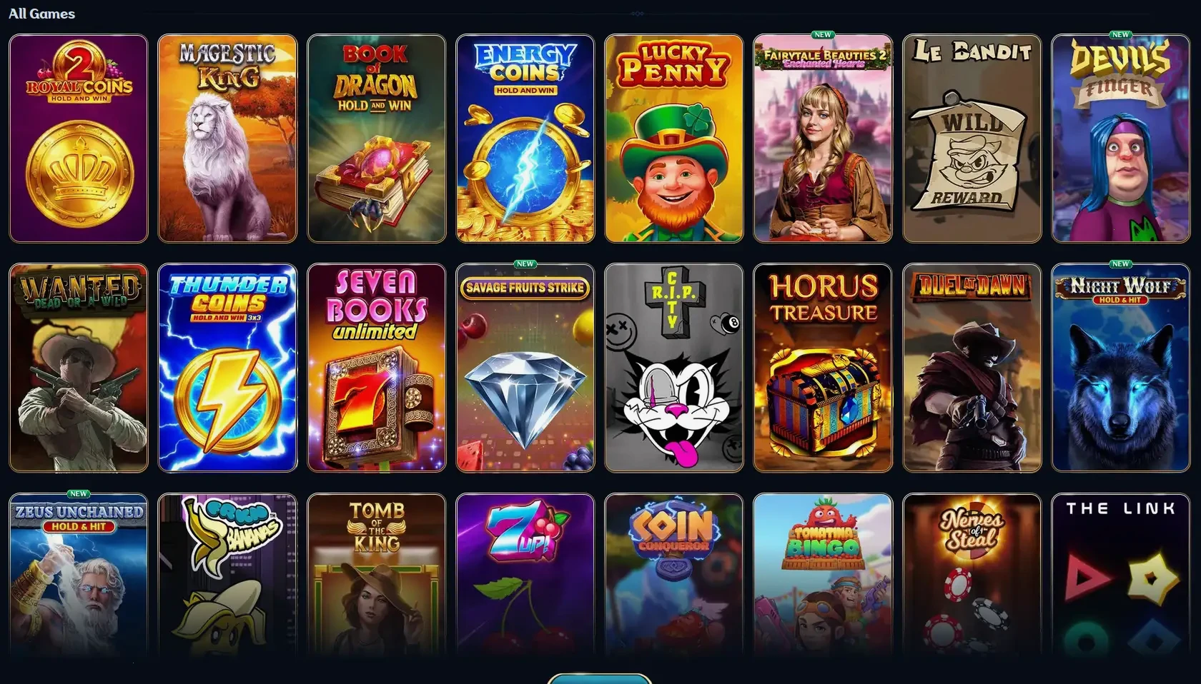 Interface du casino en ligne Amon